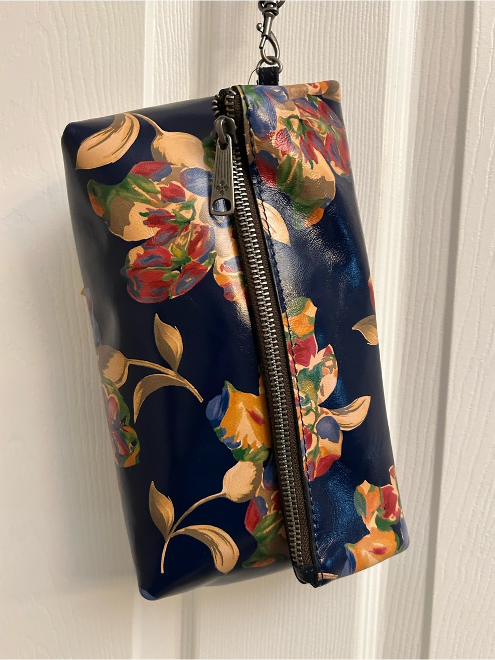 Patricia Nash Navy Leather Floral Zip Wristlet
